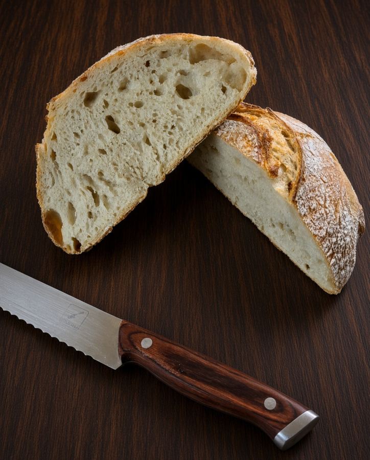 Sliced classic sourdough showing the open crumb