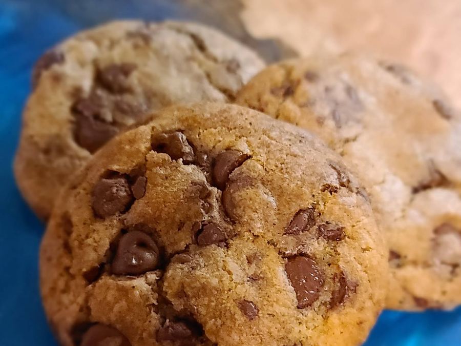 Stack of brown butter chocolate chip cookies